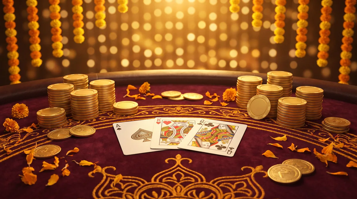 Teen Patti real cash table with three cards and gold chips